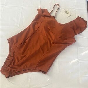 Elegant Rust Ruffle One-Piece Swimsuit